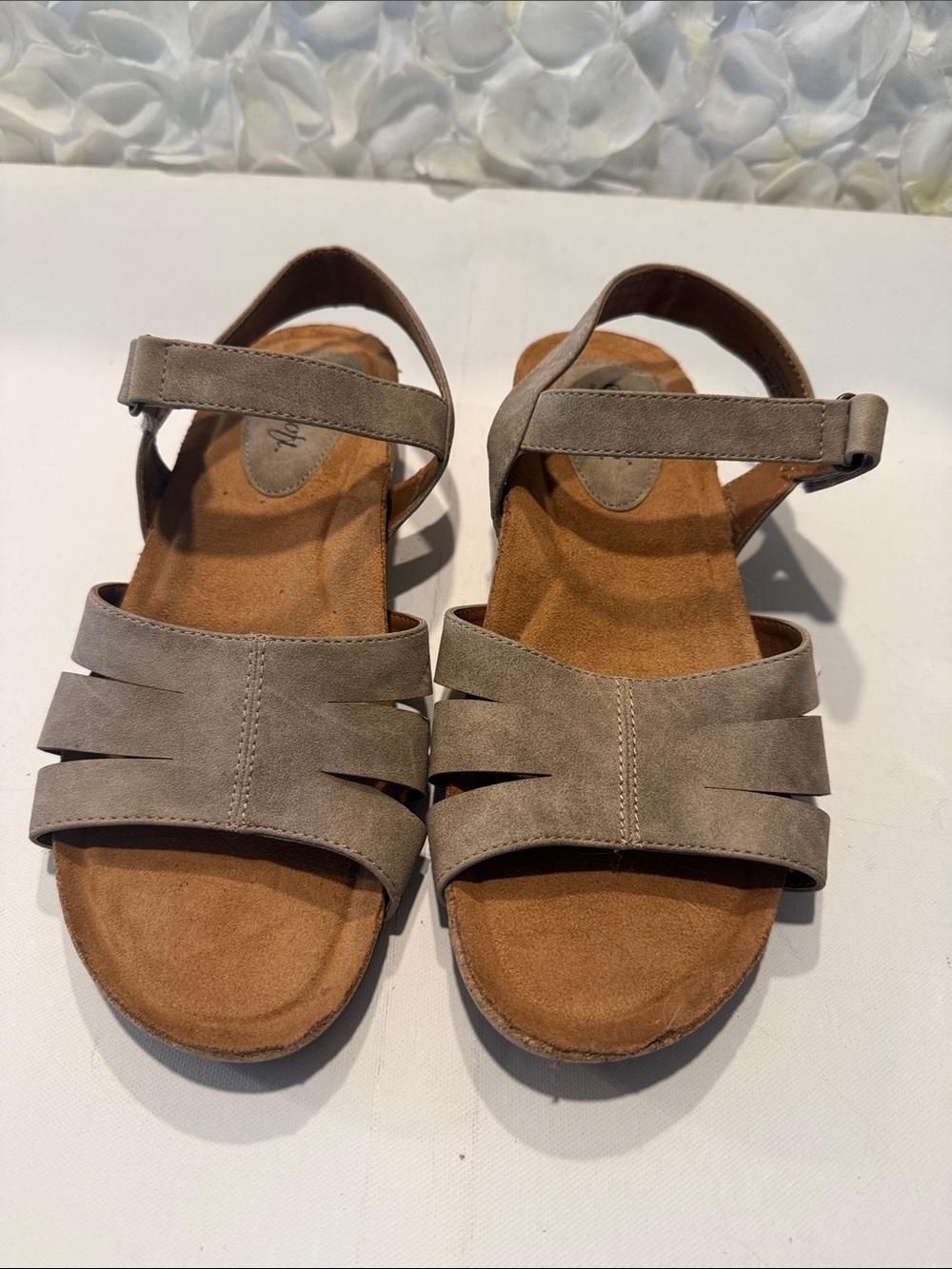 Comfort Suede-Style Taupe Strap Sandals with Adjustable Ankle